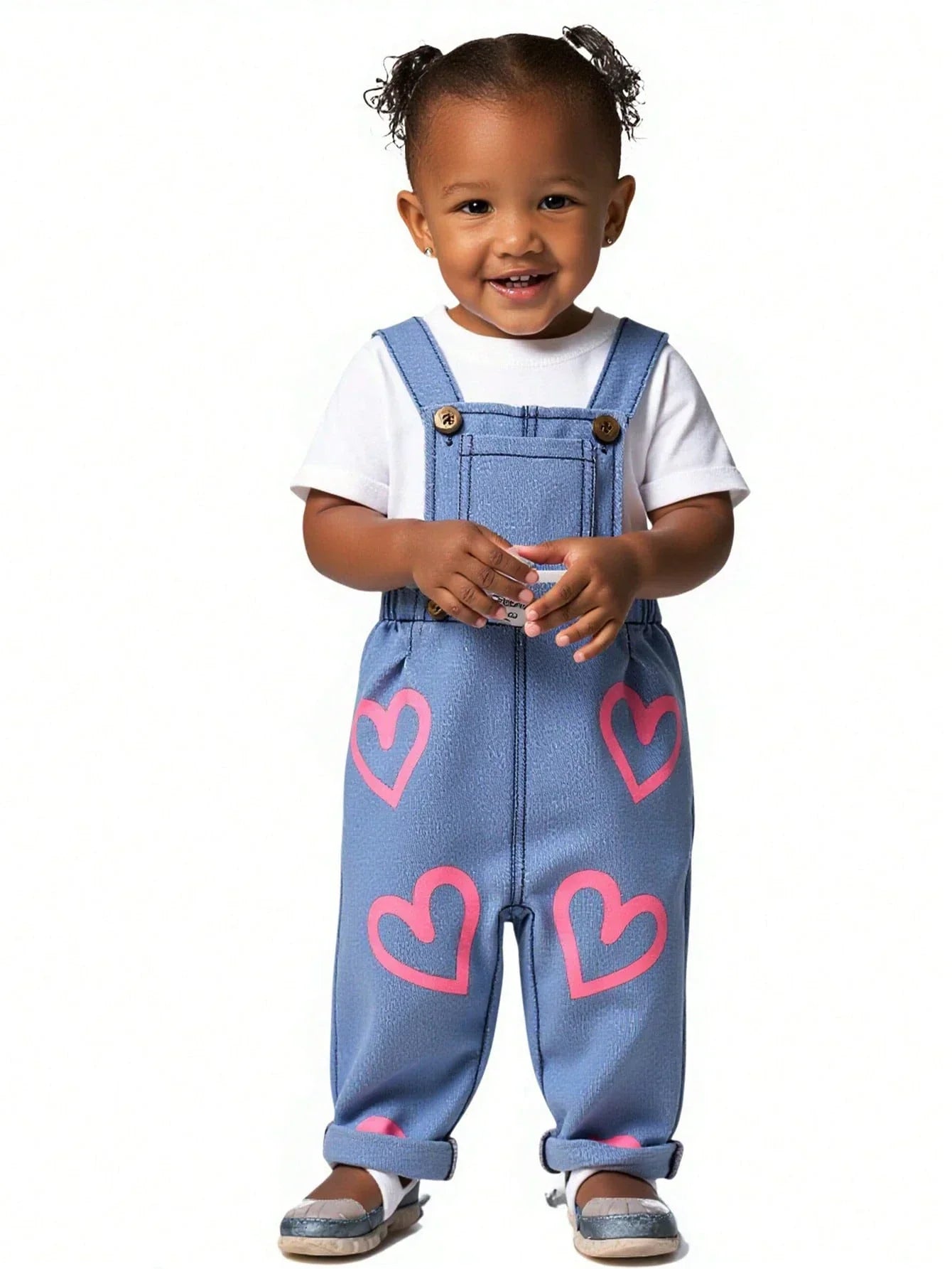 Buy SHEIN 1pc New Design Baby Girls Heart Print Casual Denim Overalls in Pakistan