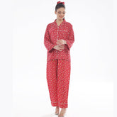 Buy French Red Flowers Linen Pajama Suit with Scrunchie in Pakistan