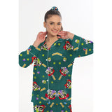 Buy Linen Pajama Suit with Scrunchie - Green Vibe in Pakistan