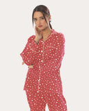 Buy Linen Pajama Suit with Scrunchie - Rosy Polka in Pakistan