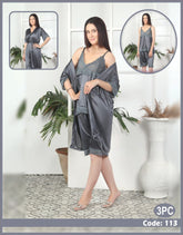 Buy Florea - 3 Pcs Silk Nighty Set With Gown - 113 in Pakistan