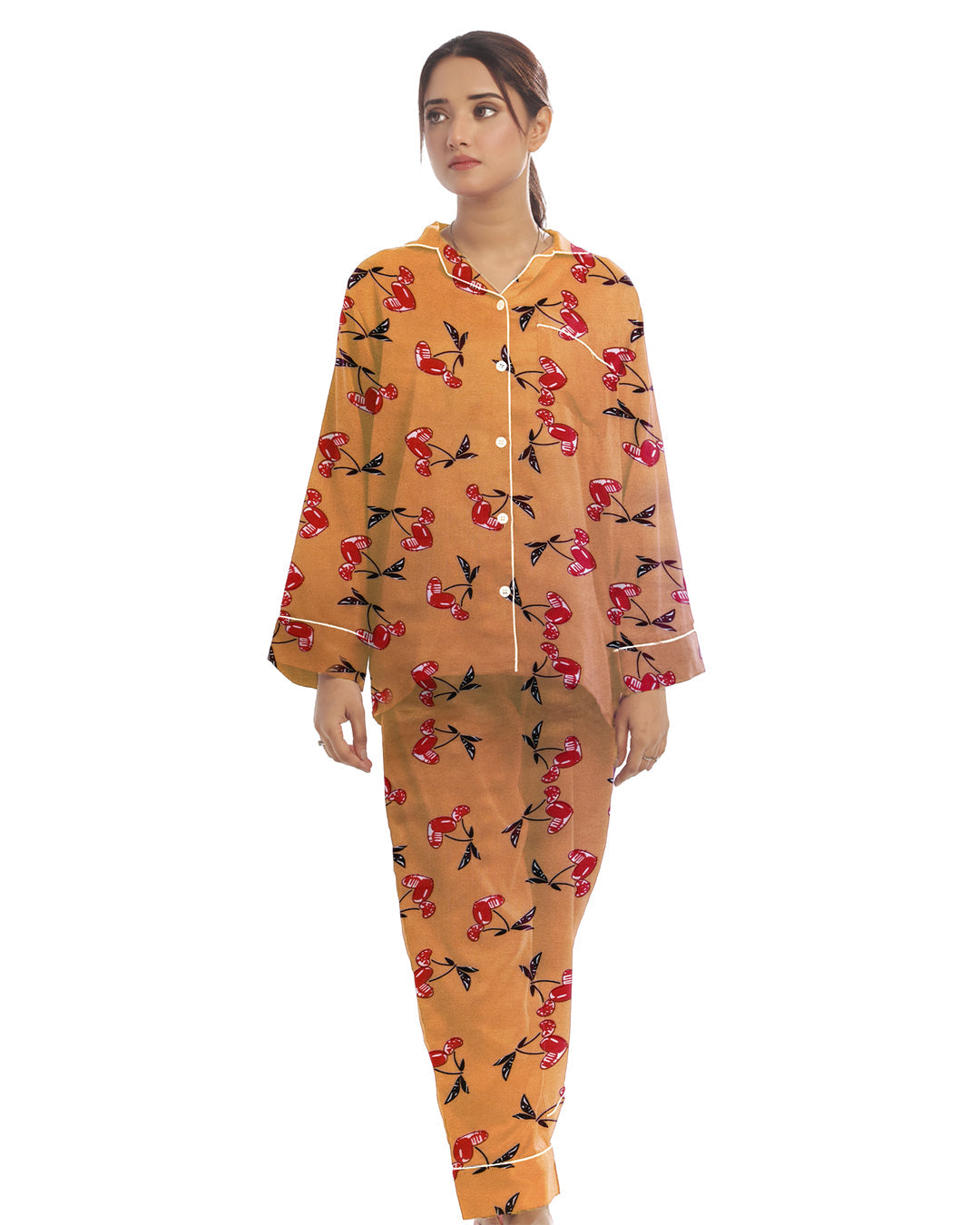Buy Linen Pajama Suit with Scrunchie - Peach Berry in Pakistan