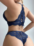 Buy SHEIN 2pcs/Set Vintage Lace Racerback Bralette And Thong Panty Lingerie Set in Pakistan