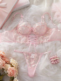 Buy SHEIN 2pcs Romantic Embroidered Hollow-Out Underwire Bra Set in Pakistan