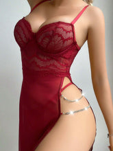 Buy SHEIN 2pcs Set Mature Sexy Red Lace Contrast Mesh Split Nightgown And G-String Lingerie in Pakistan