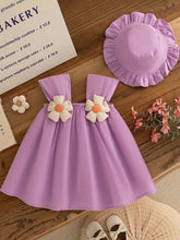 Buy SHEIN 2pcs/Set Summer Baby Girls' Solid Color 3D Floral Decor Sweet Sling Dress And Hat in Pakistan