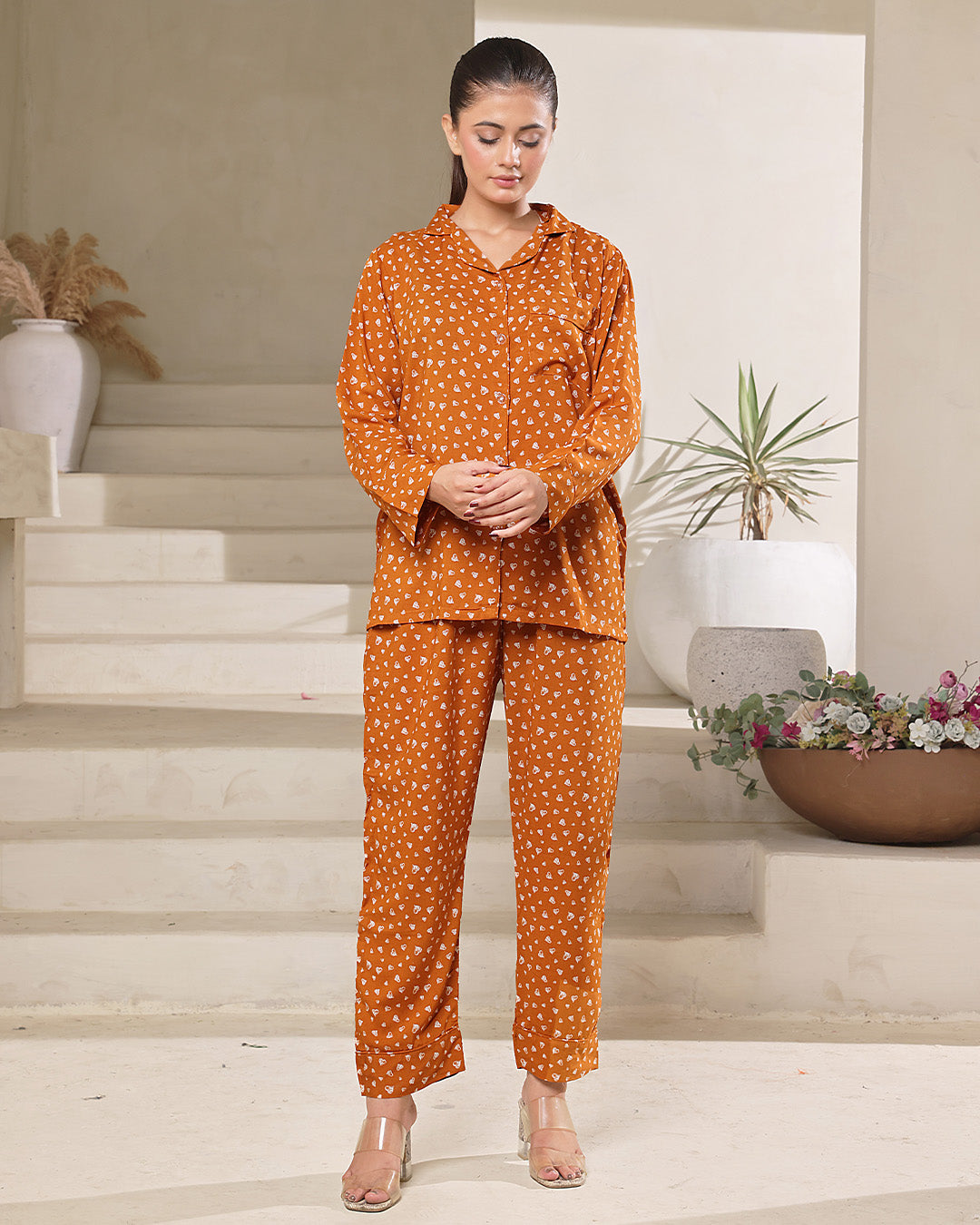 Buy Linen Pajama Suit with Scrunchie - Heartfelt Haven in Pakistan