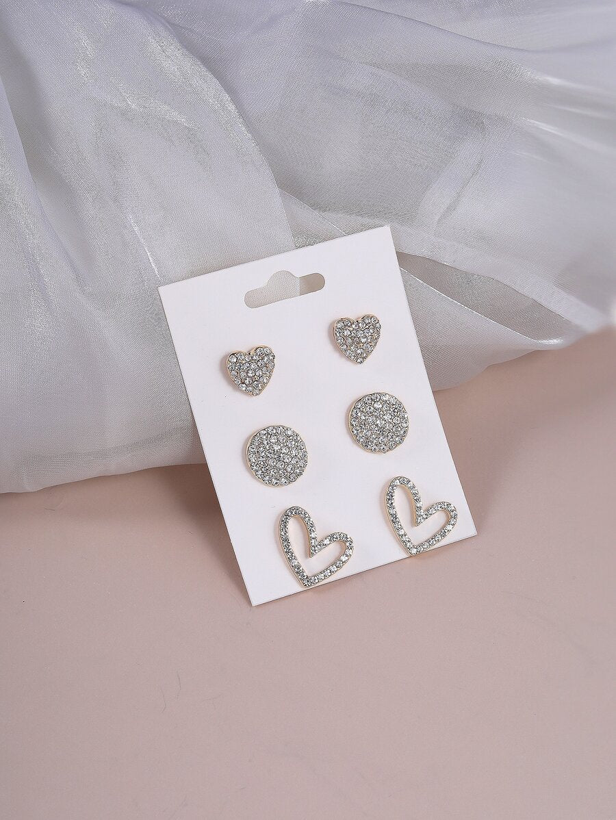 Buy SHEIN 3pairs Rhinestone Heart Decor Stud Earrings in Pakistan