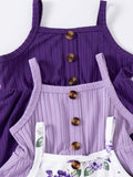 Buy SHEIN 3pcs Baby Girls Floral Print Solid Ribbed Button Camisole Dress Set in Pakistan