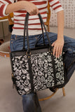 Buy Strap Canvas Tote Bag Black Floral in Pakistan