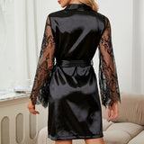 Buy Bridal Maxi Lace Sleeves Satin Kimono Robe in Pakistan