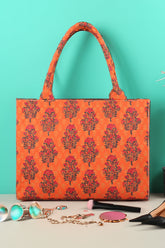 Buy Canvas Tote Bag Orange Floral in Pakistan