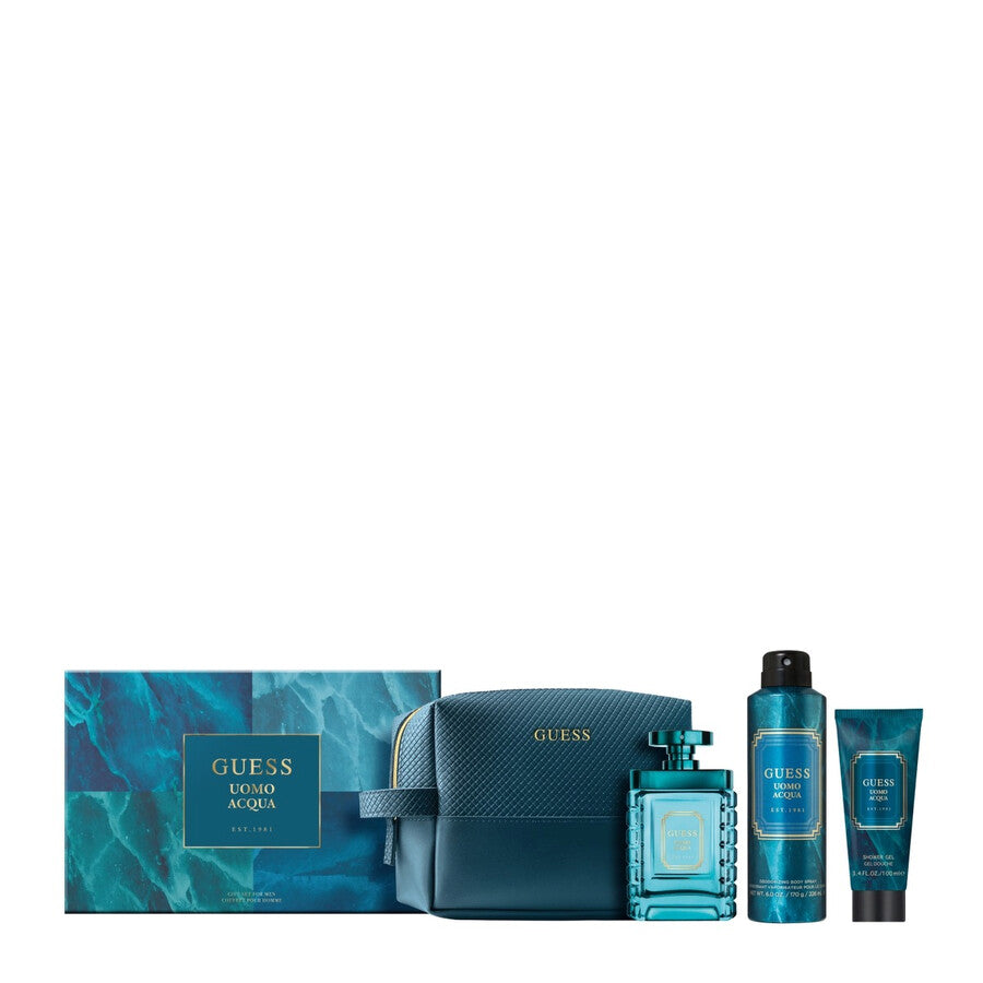 Buy Guess Uomo Aqua Men 4s Set (Edt 100ml+S/G 100ml+ B/S 170g+ Pouch) in Pakistan