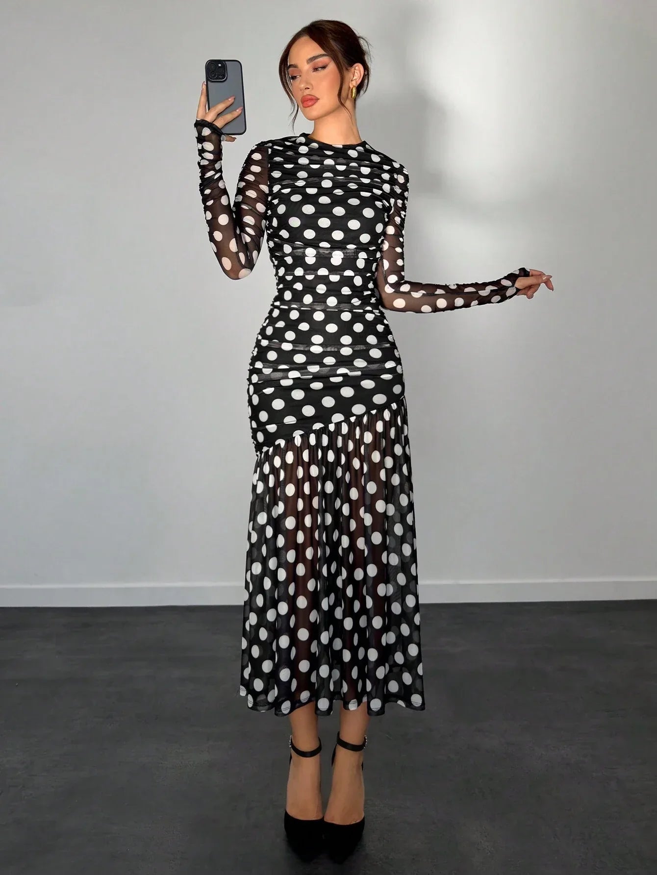 Buy SHEIN Aloruh Autumn/Winter New Polka Dot Print Long Dress in Pakistan