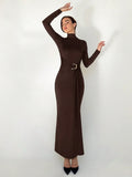 Buy SHEIN Aloruh Autumn/Winter New Slim Fit Warm Stand Collar Long Sleeve Cinched Waist Extra-Long Versatile Knit Dress in Pakistan