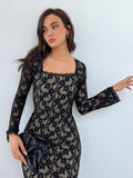 Buy SHEIN Aloruh Lace Square Neck Mermaid Hem Date Night Dress in Pakistan