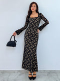 Buy SHEIN Aloruh Lace Square Neck Mermaid Hem Date Night Dress in Pakistan