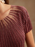 Buy SHEIN Anewsta Women's Elegant Short Sleeve Rhinestone Decor Semi-Sheer Knit Top in Pakistan
