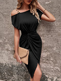 Buy SHEIN Asymmetrical Neck Twist Front Wrap Hem Dress in Pakistan