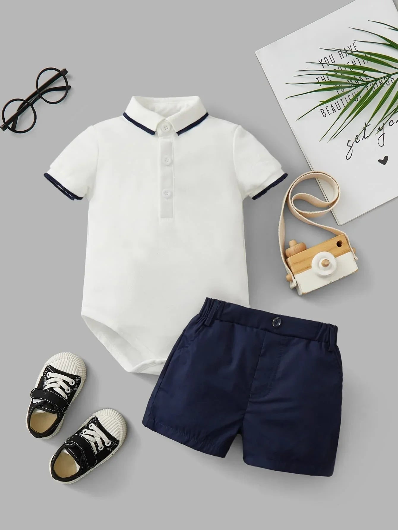 Buy SHEIN Baby Boy Contrast Trim Polo Neck Bodysuit & Shorts in Pakistan