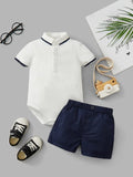 Buy SHEIN Baby Boy Contrast Trim Polo Neck Bodysuit & Shorts in Pakistan