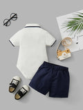 Buy SHEIN Baby Boy Contrast Trim Polo Neck Bodysuit & Shorts in Pakistan
