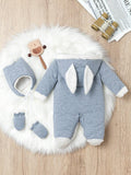 Buy SHEIN Baby Boys' Hooded Long-Eared Jumpsuit With Hat And Gloves Set in Pakistan