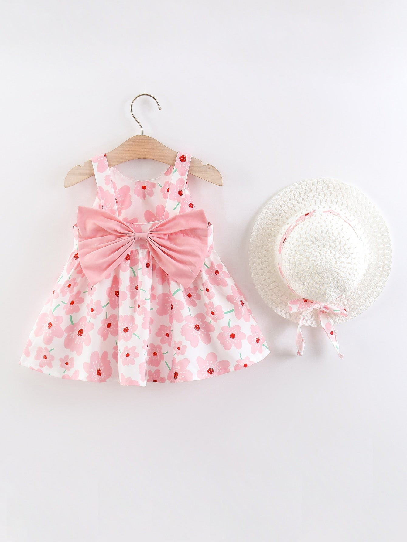 Buy SHEIN Baby Girl Floral Print Big Bow Cami Dress & Hat in Pakistan