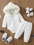 Buy SHEIN Baby Girl Fuzzy Trim Hooded Bodysuit & Sweatpants in Pakistan