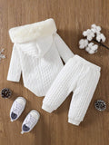 Buy SHEIN Baby Girl Fuzzy Trim Hooded Bodysuit & Sweatpants in Pakistan