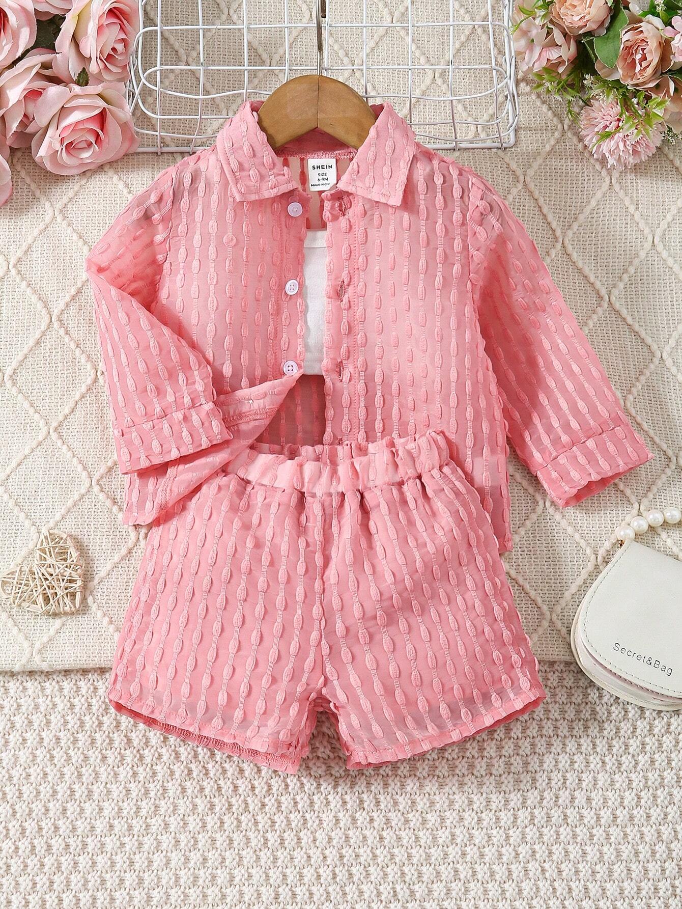 Buy SHEIN Baby Girl Solid Color Textured Casual Outfit in Pakistan