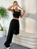 Buy SHEIN Button Front Tank Top & Wide Leg Pants in Pakistan