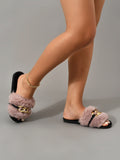 Buy SHEIN Chain Decor Fuzzy Slippers in Pakistan