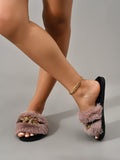 Buy SHEIN Chain Decor Fuzzy Slippers in Pakistan