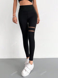 Buy SHEIN Contrast Mesh Solid Skinny Leggings, Elegant High Waist Workout Leggings in Pakistan