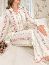 Buy SHEIN CottageSlumber 2pcs/Set Ruffled Collar Open Front Bubble Texture Printed Pajama Set in Pakistan