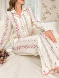 Buy SHEIN CottageSlumber 2pcs/Set Ruffled Collar Open Front Bubble Texture Printed Pajama Set in Pakistan