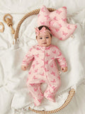 Buy SHEIN Cozy Pixies 2pcs Newborn Baby Girl Butterfly Pattern Knitted Soft Round Neck Long Sleeve Romper With Pants Set And Pillow in Pakistan