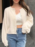 Buy SHEIN DAZY Drop Shoulder Fluffy Knit Button Front Cardigan in Pakistan