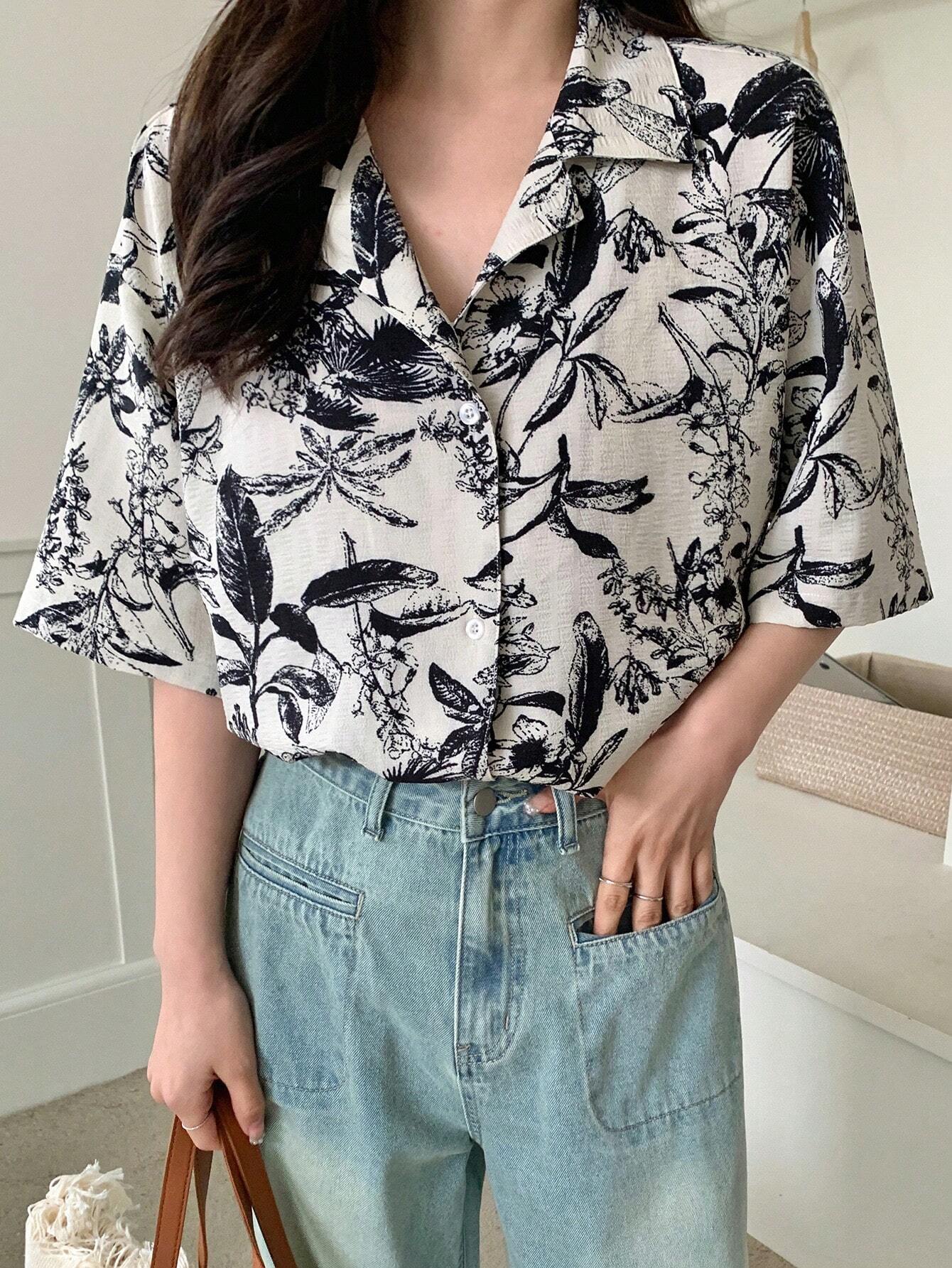 Buy SHEIN DAZY Floral Print Button-Down Short Sleeve Shirt in Pakistan