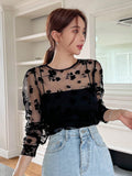Buy SHEIN DAZY Kpop Floral Embroidery Mesh Top Without Cami Top in Pakistan