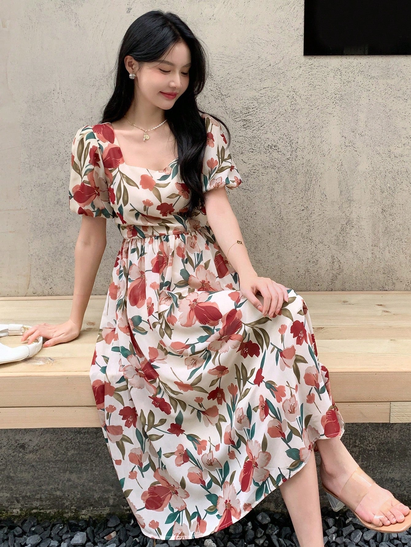 Buy SHEIN DAZY Kpop Floral Print Puff Sleeve Dress in Pakistan
