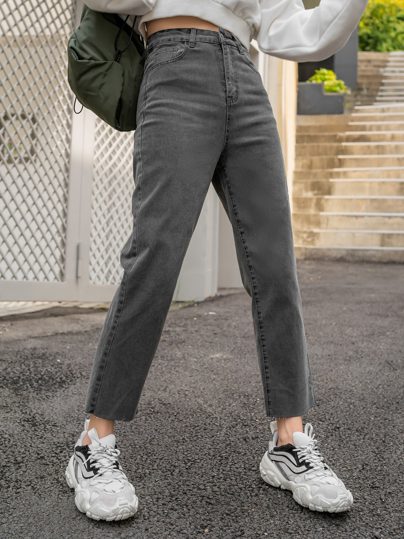 Buy SHEIN DAZY Kpop High Waist Slant Pockets Straight Leg Jeans in Pakistan