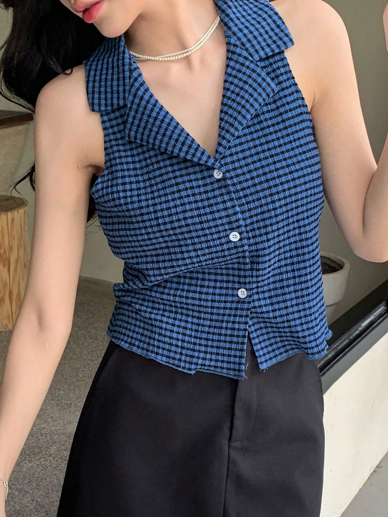 Buy SHEIN DAZY Lapel Neck Sleeveless Blouse in Pakistan