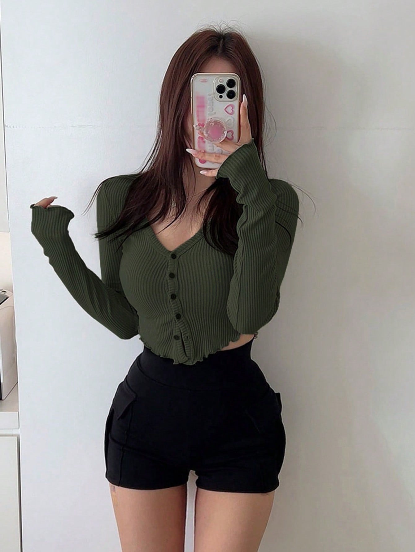 Buy SHEIN DAZY Solid Button Front Crop Tee in Pakistan