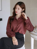 Buy SHEIN DAZY Solid Color Textured Long Sleeve Women's Button-Down Casual Loose Shirt in Pakistan