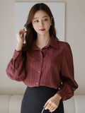 Buy SHEIN DAZY Solid Color Textured Long Sleeve Women's Button-Down Casual Loose Shirt in Pakistan