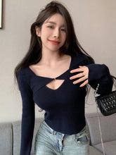 Buy SHEIN DAZY Solid Cut Front Ribbed Knit Sweater in Pakistan