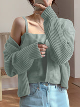 Buy SHEIN DAZY Solid Ribbed Cami Knit Top & Drop Shoulder Duster Cardigan in Pakistan