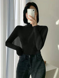 Buy SHEIN DAZY Women Solid Color Long Sleeve Turtleneck Stretchy Fleece T-Shirt, Autumn/Winter in Pakistan